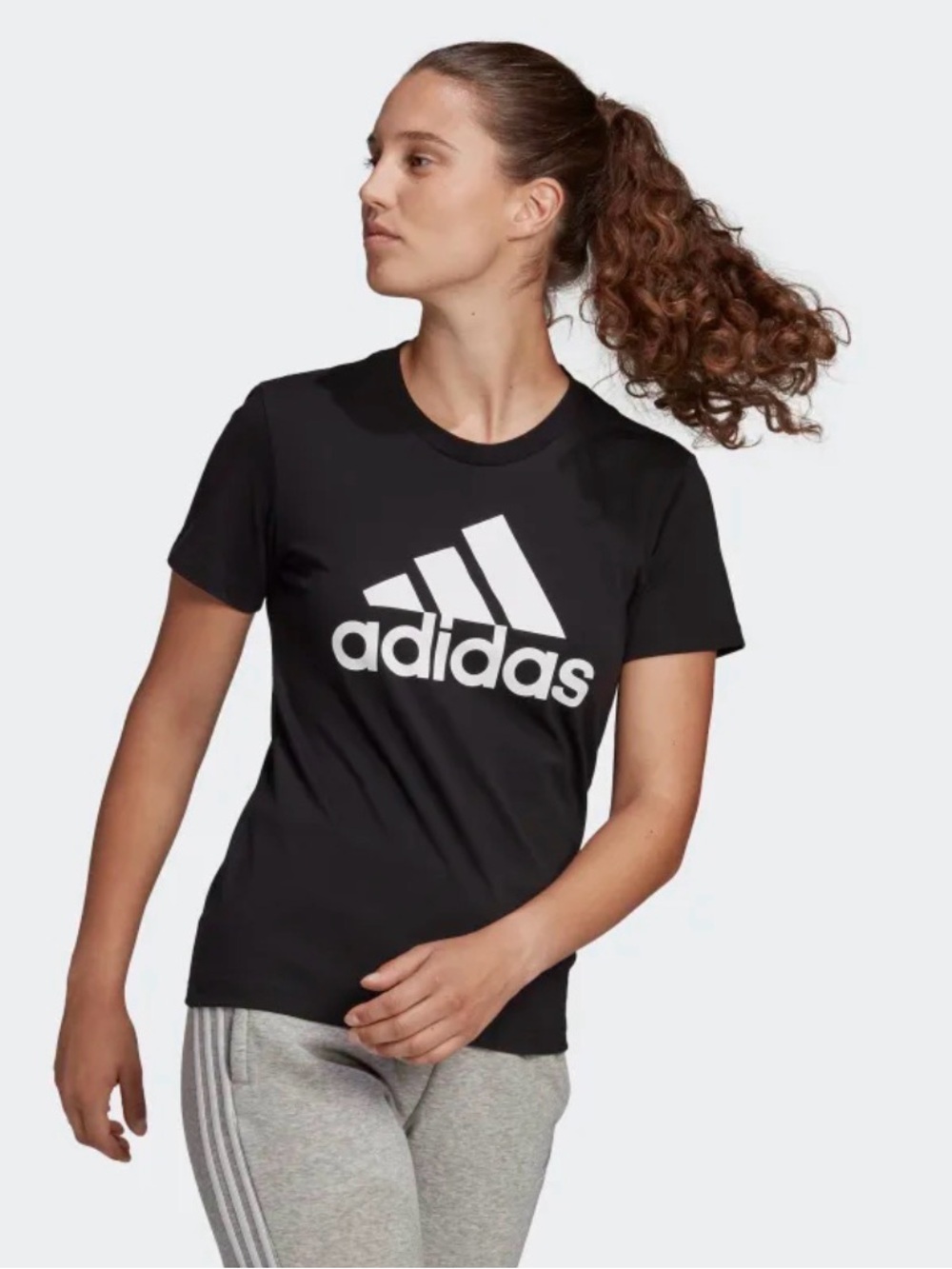 adidas Black Tee with White Logo - Short Sleeve Crew